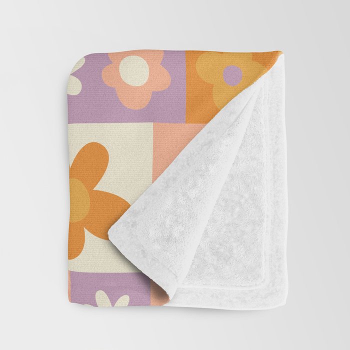 Retro hippie flower mosaic checkered pattern Throw Blanket Gallery Image 3