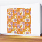 Retro hippie flower mosaic checkered pattern Wall Mural Gallery Image 2