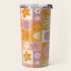 Retro hippie flower mosaic checkered pattern Travel Mug Gallery Image 2