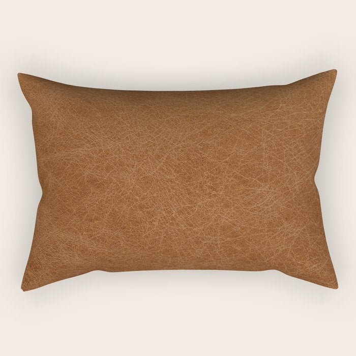 Mid Century Nordic Brown Leather Print Rectangular Pillow Gallery Image 1