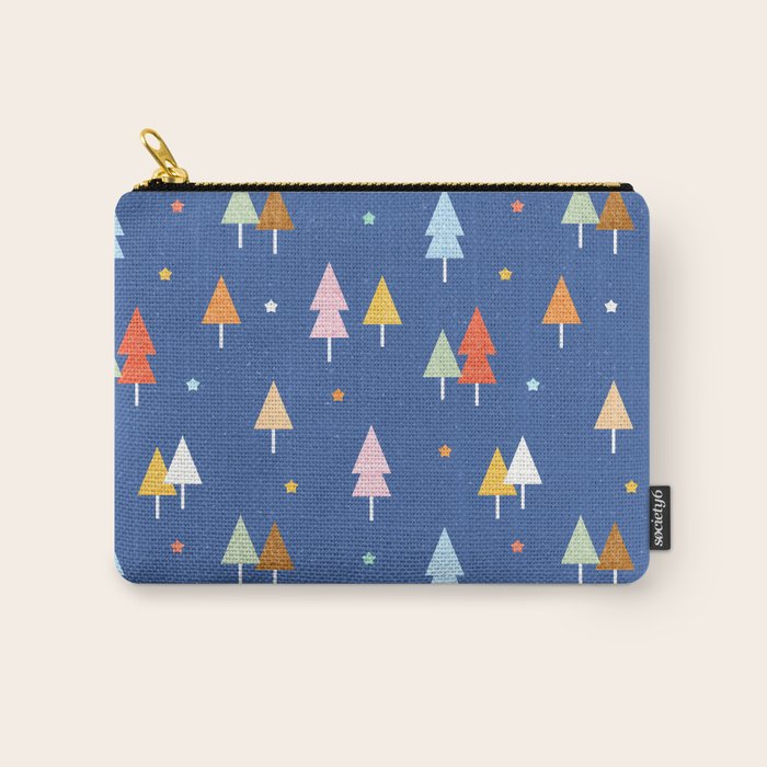 Colorful Scandinavian Christmas Trees on Blue Carry All Pouch Gallery Image 1