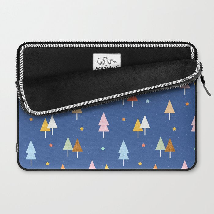 Colorful Scandinavian Christmas Trees on Blue Laptop Sleeve Gallery Image 2