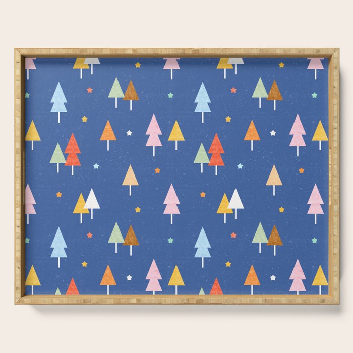 Colorful Scandinavian Christmas Trees on Blue Serving Tray Gallery Image 1