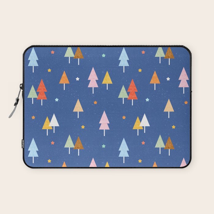 Colorful Scandinavian Christmas Trees on Blue Laptop Sleeve Gallery Image 1