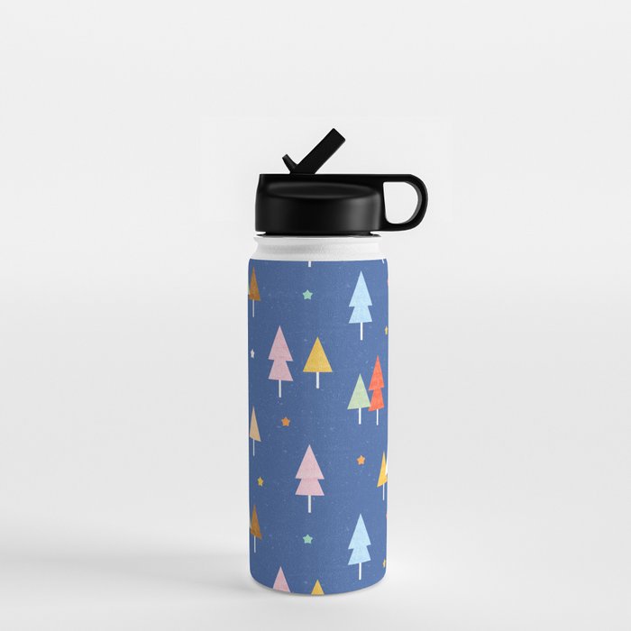 Colorful Scandinavian Christmas Trees on Blue Water Bottle Gallery Image 1