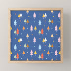 Colorful Scandinavian Christmas Trees on Blue Mini Art Print Gallery Image 1