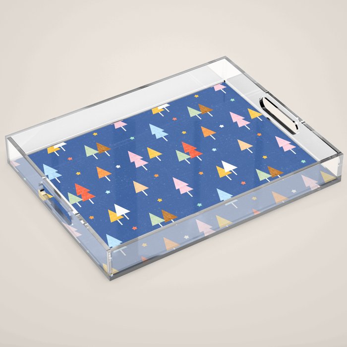 Colorful Scandinavian Christmas Trees on Blue Acrylic Tray Gallery Image 1