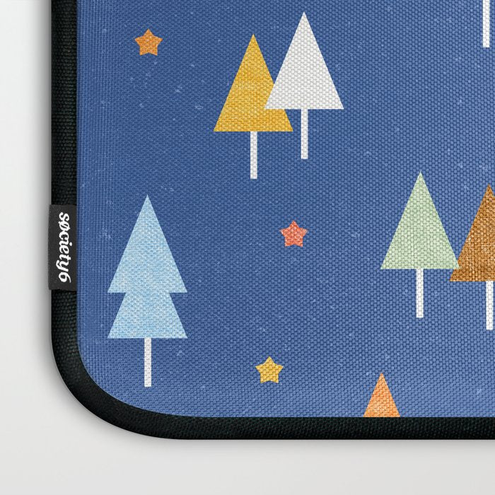 Colorful Scandinavian Christmas Trees on Blue Laptop Sleeve Gallery Image 3