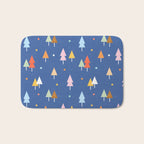 Colorful Scandinavian Christmas Trees on Blue Bath Mat Gallery Image 1