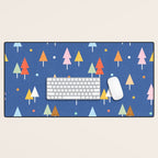 Colorful Scandinavian Christmas Trees on Blue Desk Mat Gallery Image 1