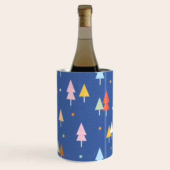 Colorful Scandinavian Christmas Trees on Blue Wine Chiller Gallery Image 1