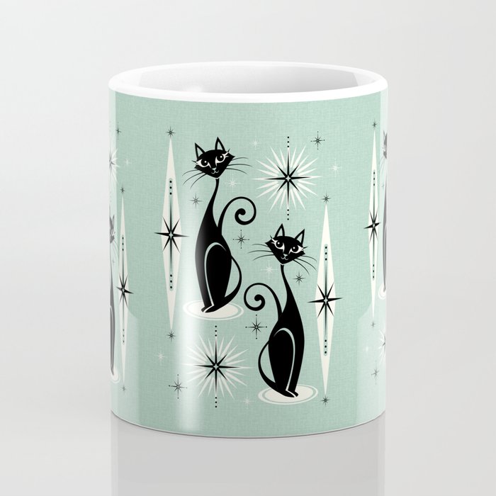 Mid Century Meow Retro Atomic Cats Mint Coffee Mug Gallery Image 4