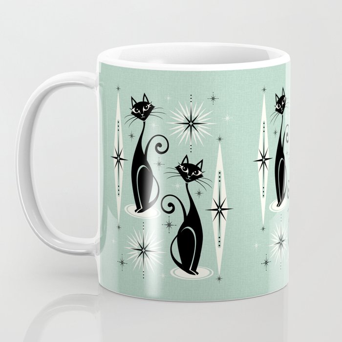 Mid Century Meow Retro Atomic Cats Mint Coffee Mug Gallery Image 3