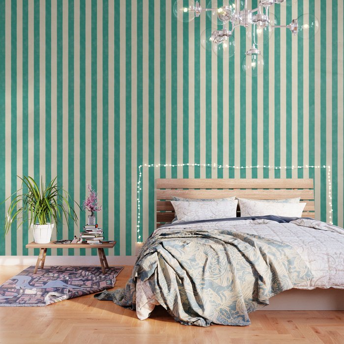 Cabana Stripe - teal and cream Wallpaper Gallery Image 3