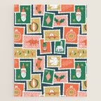 Vintage christmas postage stamp sticker pattern Jigsaw Puzzle Gallery Image 1