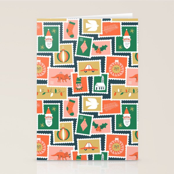Vintage christmas postage stamp sticker pattern Stationery Card Gallery Image 1