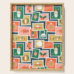 Vintage christmas postage stamp sticker pattern Serving Tray Gallery Image 1