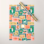 Vintage christmas postage stamp sticker pattern Wrapping Paper Gallery Image 1