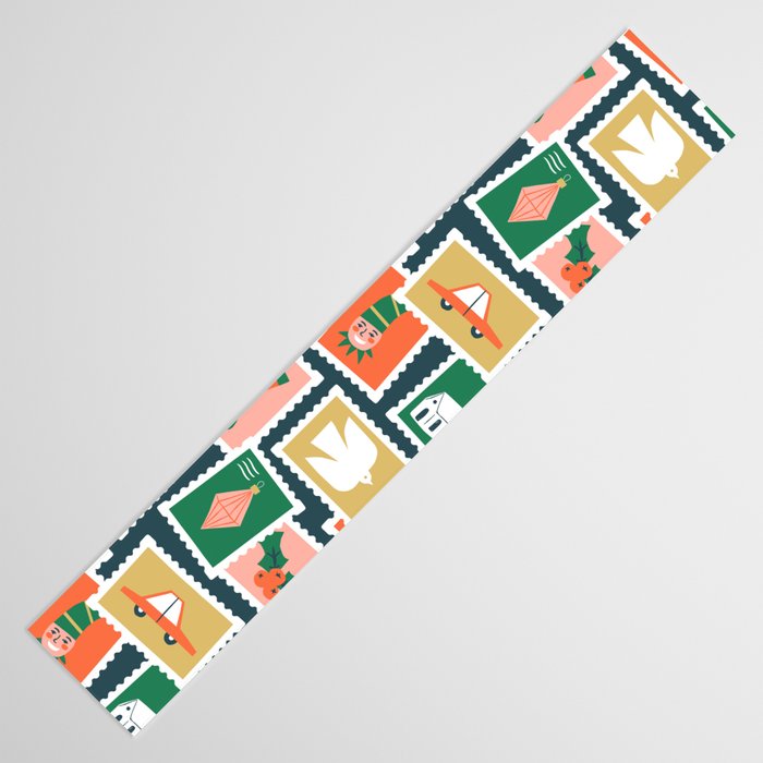 Vintage christmas postage stamp sticker pattern Table Runner Gallery Image 3