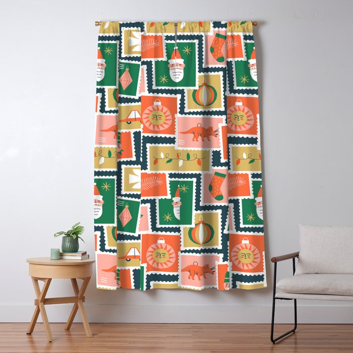 Vintage christmas postage stamp sticker pattern Window Curtain Gallery Image 5