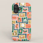 Vintage christmas postage stamp sticker pattern iPhone Case Gallery Image 1