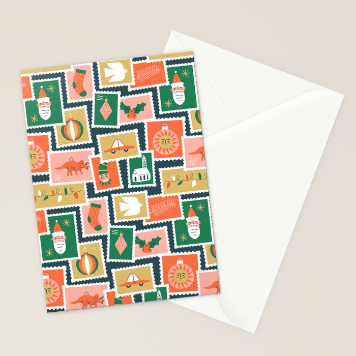 Vintage christmas postage stamp sticker pattern Stationery Card Gallery Image 2