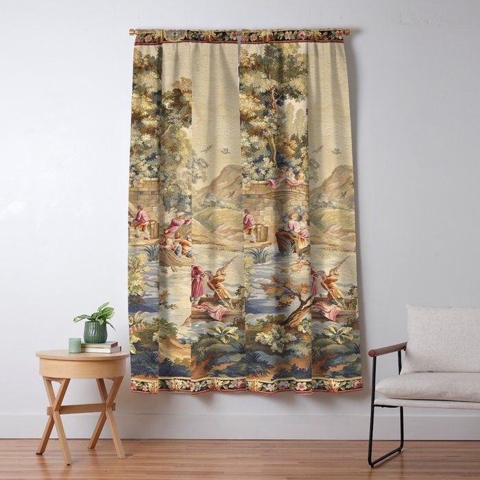 Antique Aubusson Louis XV French Tapestry Window Curtain Gallery Image 5