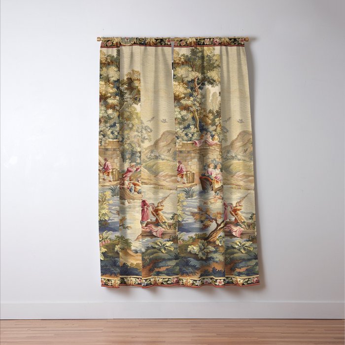 Antique Aubusson Louis XV French Tapestry Window Curtain Gallery Image 3