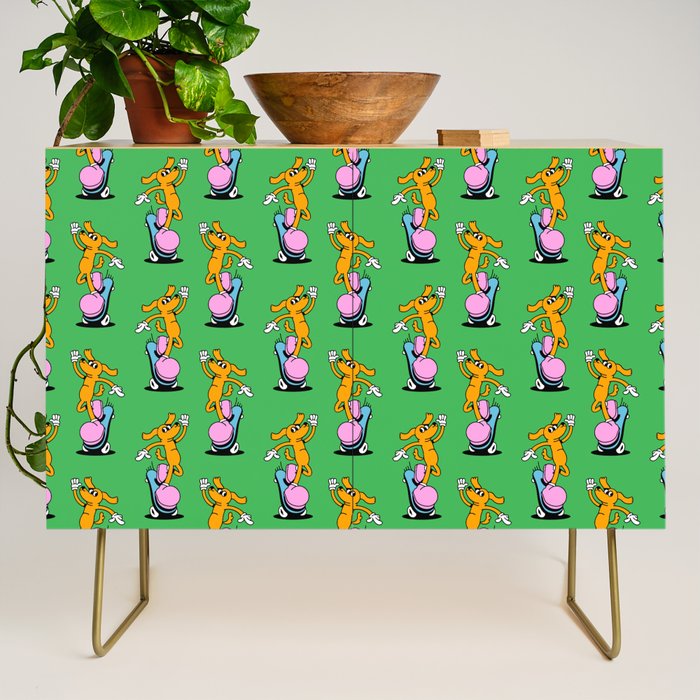 Retro dog cartoon character pattern Credenza Gallery Image 1