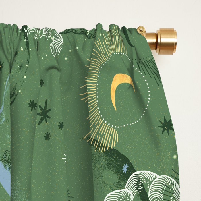 Greenish starry lunar sky Window Curtain Gallery Image 2
