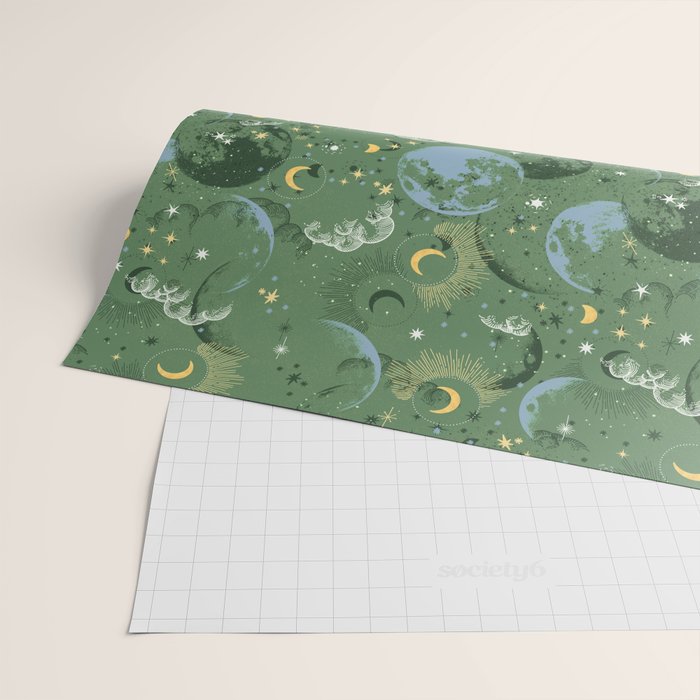 Greenish starry lunar sky Wrapping Paper Gallery Image 2