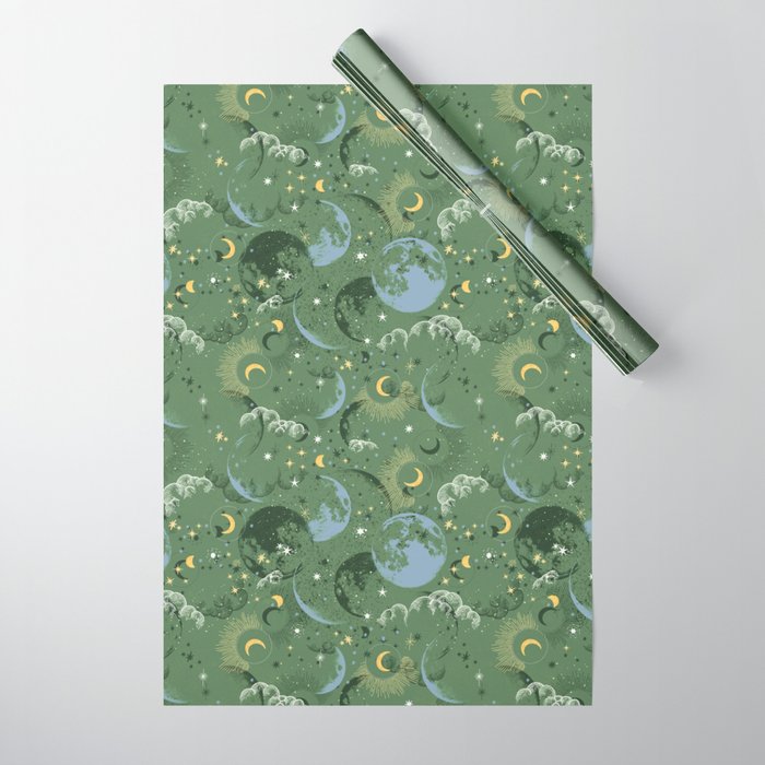 Greenish starry lunar sky Wrapping Paper Gallery Image 1