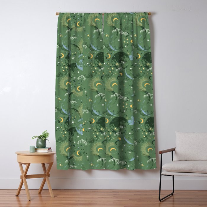 Greenish starry lunar sky Window Curtain Gallery Image 5
