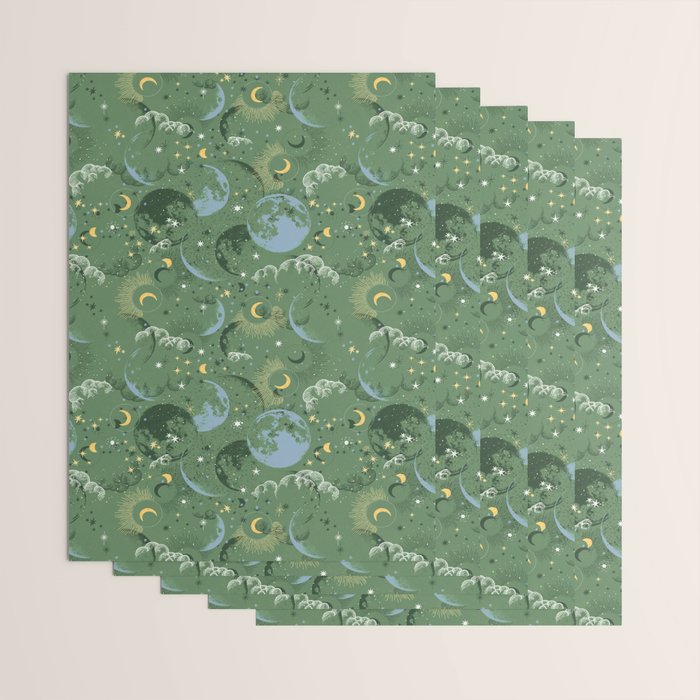 Greenish starry lunar sky Wrapping Paper Gallery Image 3