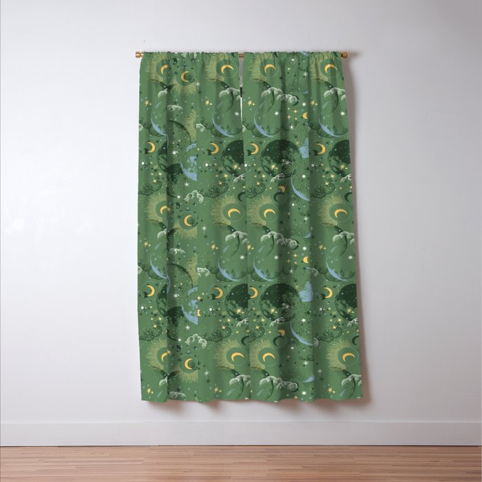 Greenish starry lunar sky Window Curtain Gallery Image 3