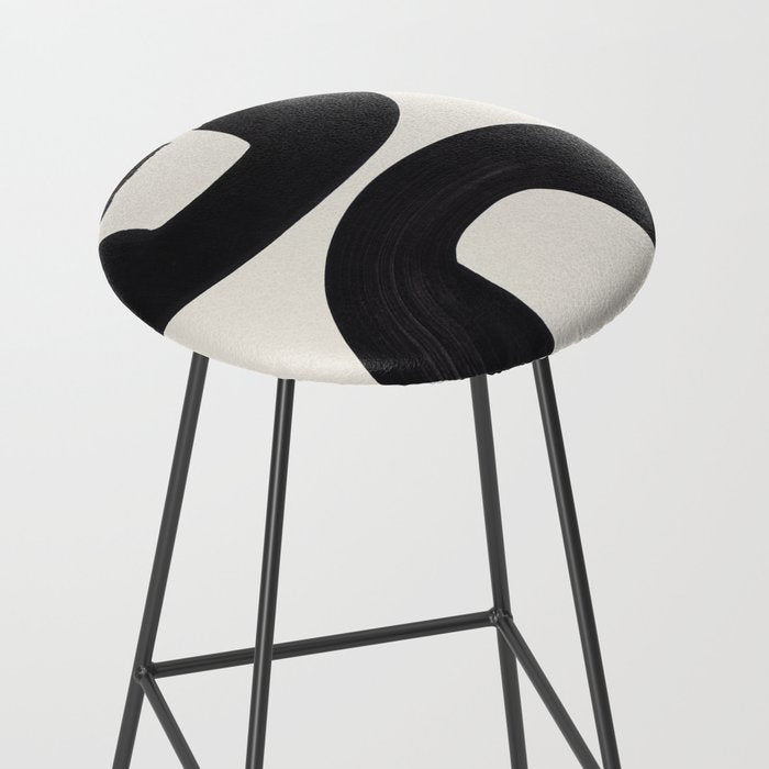Mid Century Modern Minimalist Abstract Art Brush Strokes Black & White Ink Art Tribal Marking Stool Gallery Image 2