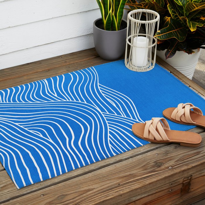 French Blue Ocean Waves Outdoor Rug Gallery Image 2