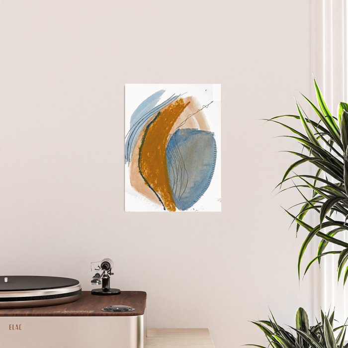 Gentle Breeze: a minimal, abstract mixed-media piece in blues and tans by Alyssa Hamilton Art Poster Gallery Image 2
