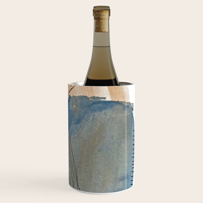 Gentle Breeze: a minimal, abstract mixed-media piece in blues and tans by Alyssa Hamilton Art Wine Chiller Gallery Image 3