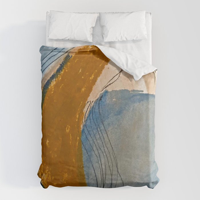 Gentle Breeze: a minimal, abstract mixed-media piece in blues and tans by Alyssa Hamilton Art Duvet Cover Gallery Image 1