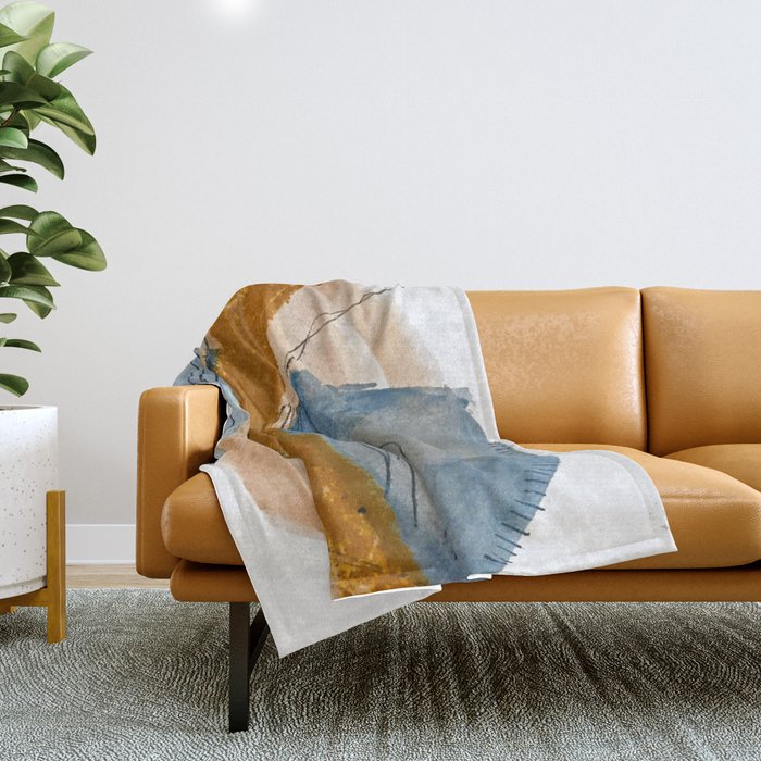 Gentle Breeze: a minimal, abstract mixed-media piece in blues and tans by Alyssa Hamilton Art Throw Blanket Gallery Image 1