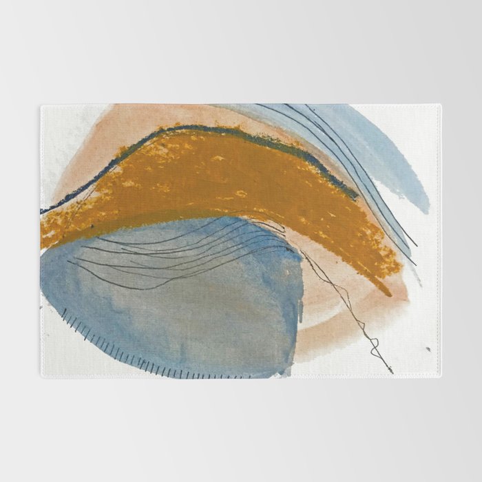 Gentle Breeze: a minimal, abstract mixed-media piece in blues and tans by Alyssa Hamilton Art Rug Gallery Image 2