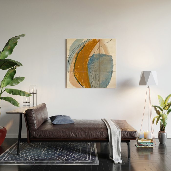 Gentle Breeze: a minimal, abstract mixed-media piece in blues and tans by Alyssa Hamilton Art Wood Wall Art Gallery Image 2