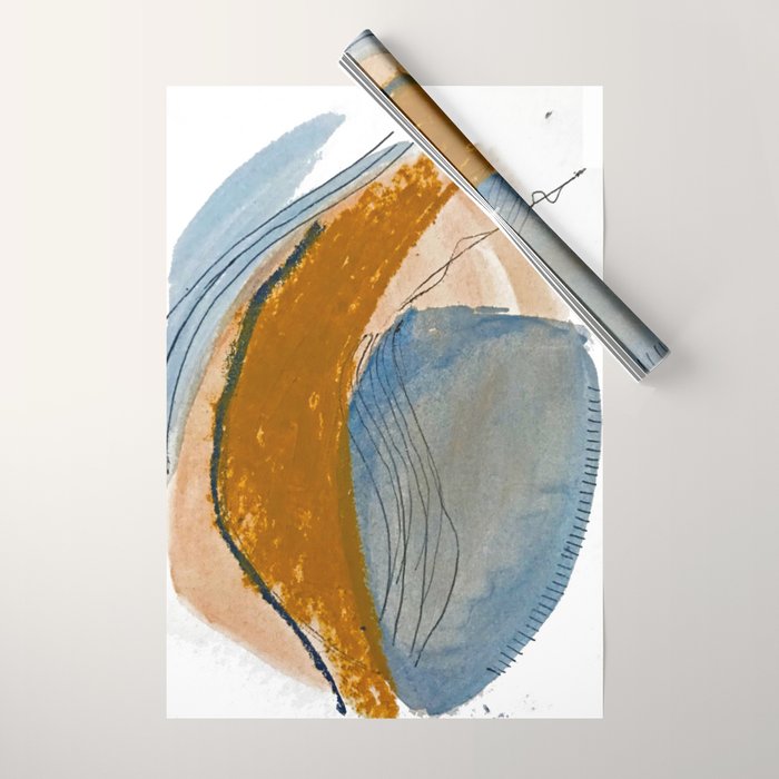 Gentle Breeze: a minimal, abstract mixed-media piece in blues and tans by Alyssa Hamilton Art Wrapping Paper Gallery Image 1