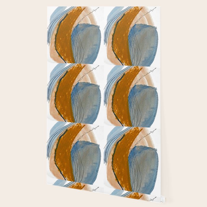 Gentle Breeze: a minimal, abstract mixed-media piece in blues and tans by Alyssa Hamilton Art Wallpaper Gallery Image 2