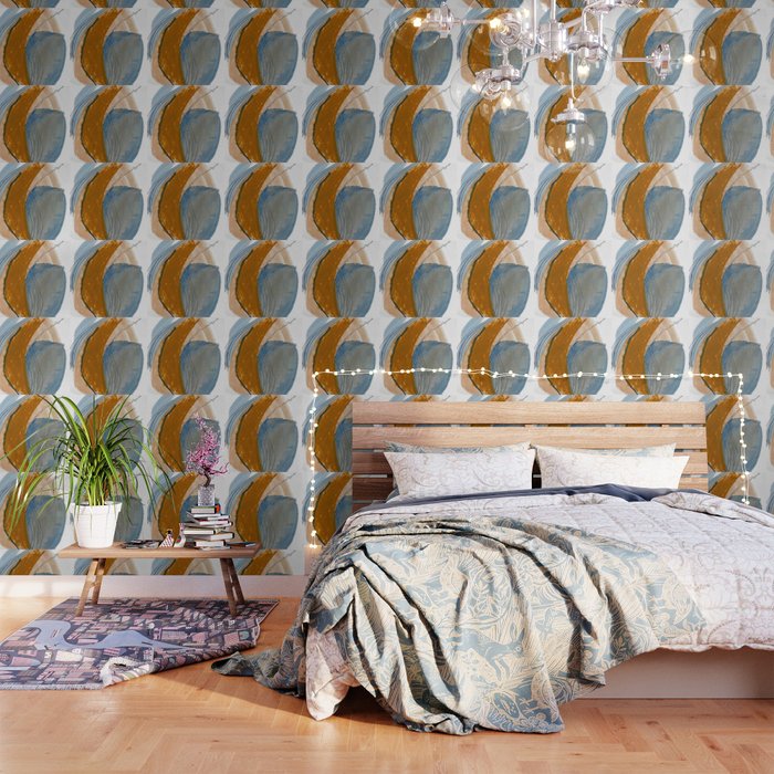 Gentle Breeze: a minimal, abstract mixed-media piece in blues and tans by Alyssa Hamilton Art Wallpaper Gallery Image 3