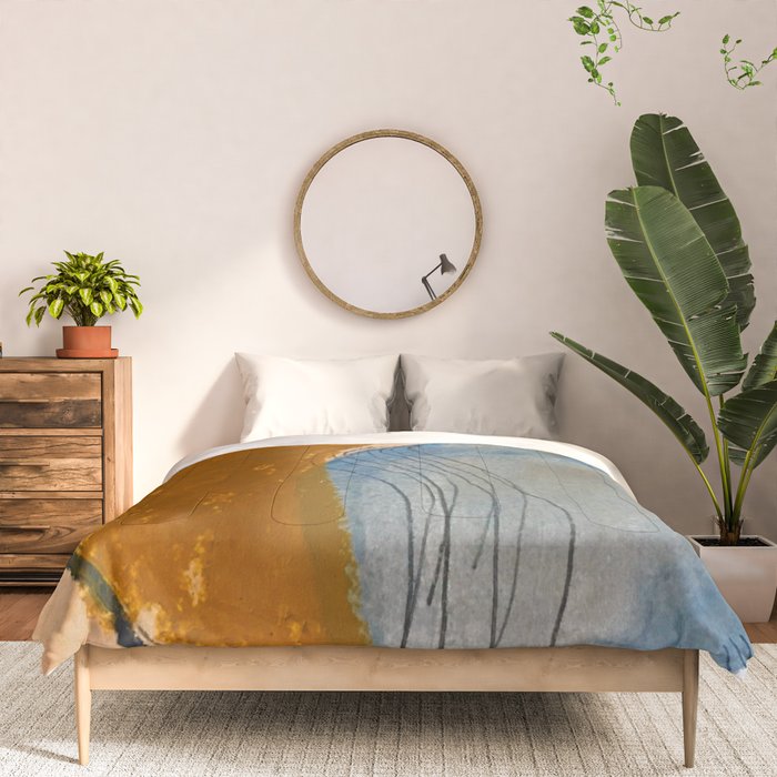 Gentle Breeze: a minimal, abstract mixed-media piece in blues and tans by Alyssa Hamilton Art Comforter Gallery Image 3