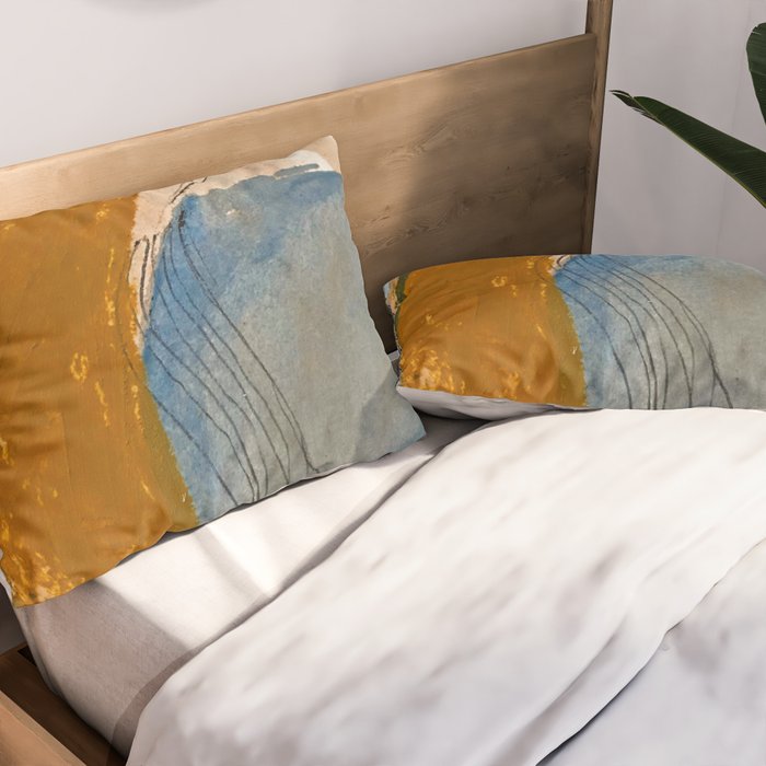 Gentle Breeze: a minimal, abstract mixed-media piece in blues and tans by Alyssa Hamilton Art Pillow Sham Gallery Image 2