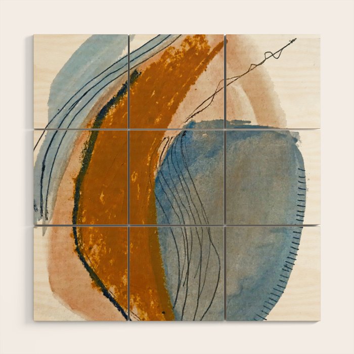 Gentle Breeze: a minimal, abstract mixed-media piece in blues and tans by Alyssa Hamilton Art Wood Wall Art Gallery Image 1