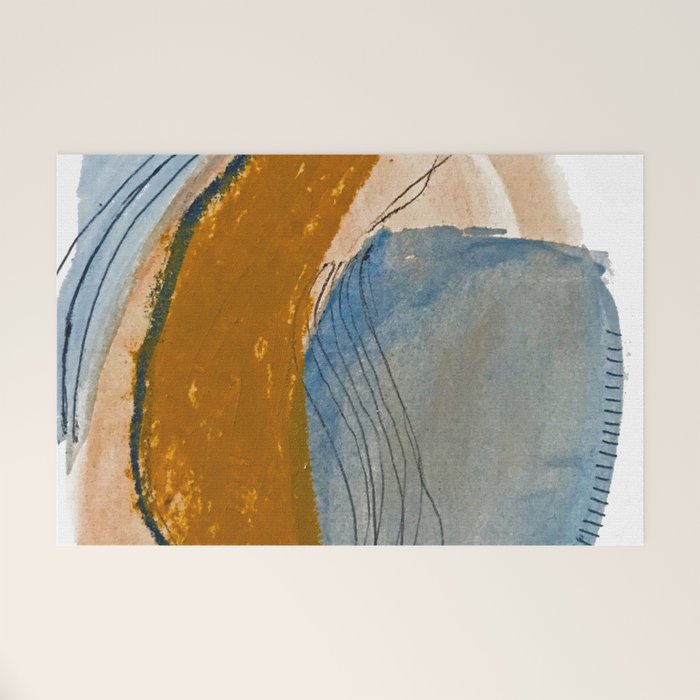 Gentle Breeze: a minimal, abstract mixed-media piece in blues and tans by Alyssa Hamilton Art Welcome Mat Gallery Image 1